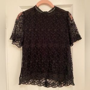 Everleigh Black Embroidered Lace Scallop Edge Top